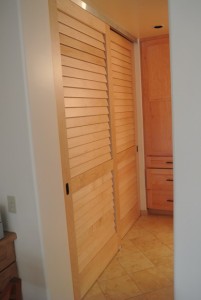 Fixed louver sliding closet doors made with Hard Maple stave core